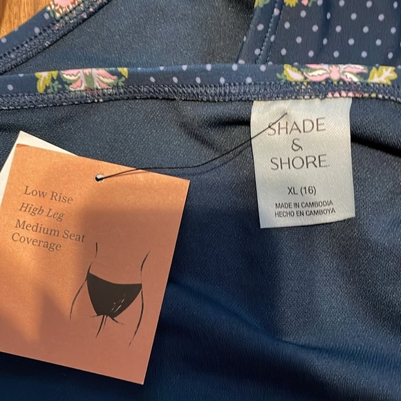 Shade & Shore womens bikini bottom XL 16 Navy blue polka dot tie high leg NWT - Picture 7 of 10
